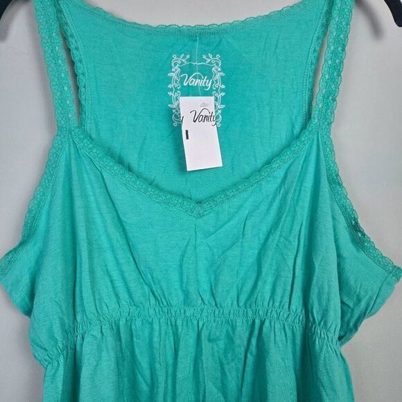 Vanity Womens Y2K Babydoll Tank Top 2XL Turquoise Flowy Lace Trim Feminine NWT - Picture 3 of 7